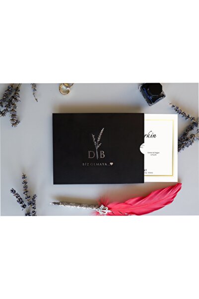 Pixel Davetiye Siyah - 50 Adet - Yaldızlı Davetiye - Düğün - Nişan - Kına - S...