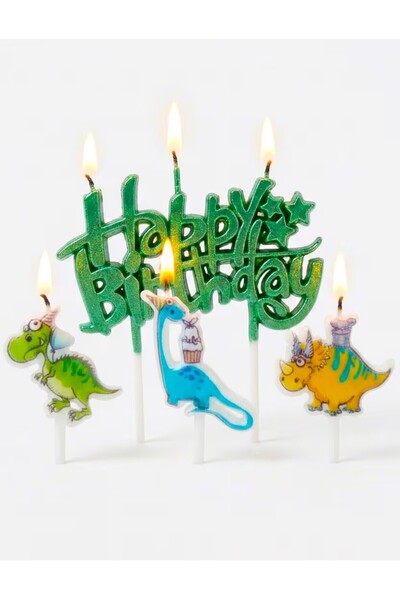 BKMC PARTY DİNAZOR HAPPY BİRTHDAY 4 LÜ DOĞUM GÜNÜ PARTİ SETİ SÜSÜ MUMU
