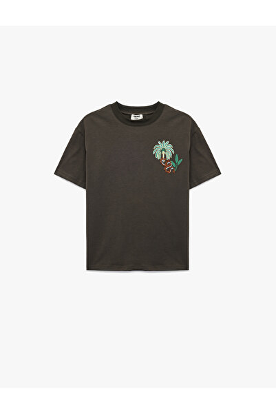 Koton Short Sleeve Crew Neck Embroidered Cotton T-Shirt