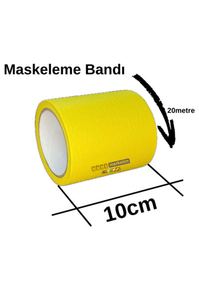 SLC MARKETİM Maskeleme Kağıt Bant Geniş taban bandı 100mmx20mt SARI