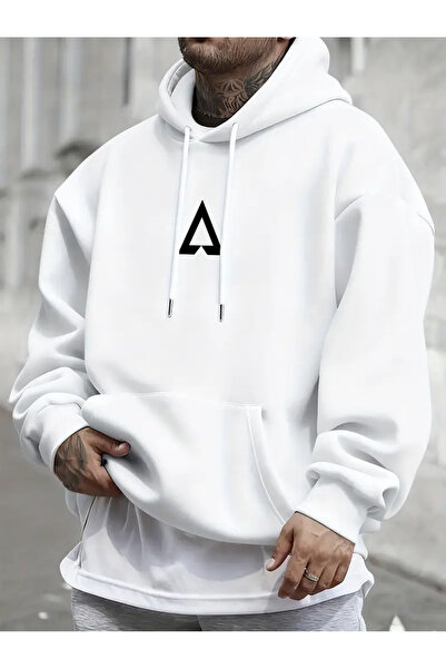 Massgai Unisex Triangle Geometric Shape Printed Hooded Oversized Sweatshirt H...