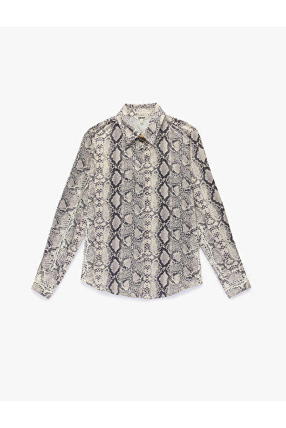 Koton Regular Fit Long Sleeve Snake Print Pattern Satin Shirt
