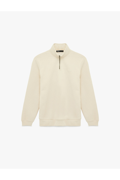 Koton Regular Fit Long Sleeve Fleece-Lined Mock Neck Basic Half Zipper Sweats...