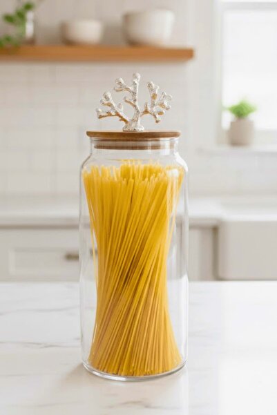 Jenisa 1400 ml Borosilicate Glass Jar - Silver Coral Figure Bamboo Lid Luxury...