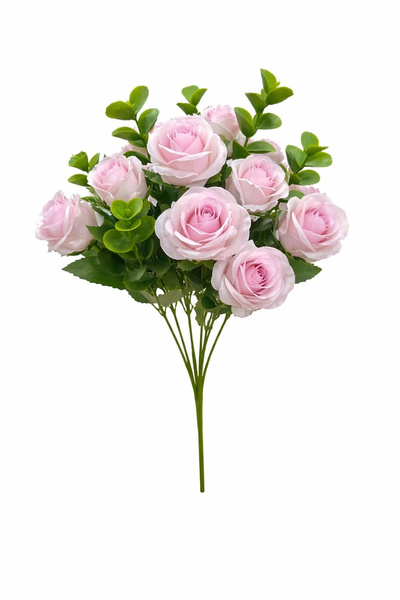 OEM Bouquet of 11 delicate lilac artificial roses, leaves and decorative euca...