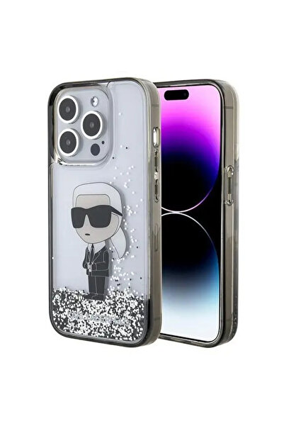 Karl Lagerfeld Carcasă Ikonik cu sclipici lichid pentru iPhone 15 Pro - trans...