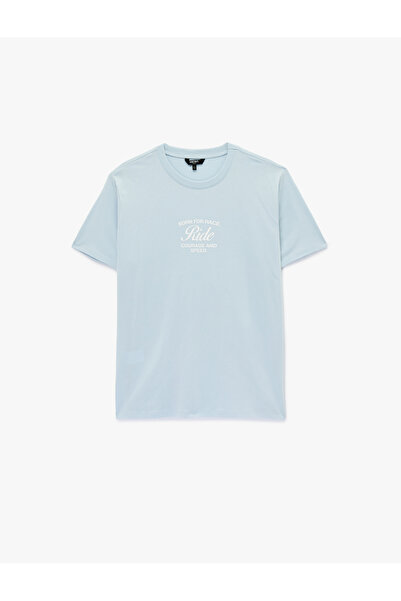 Koton تي شيرت مطبوع برقبة دائرية وأكمام قصيرة من القطن بقصة عادية