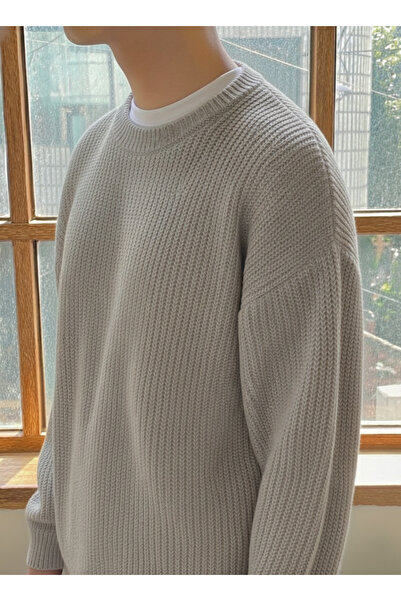 BUWOM Men's Plain Btk Knitted Oversized Knitwear Sweater