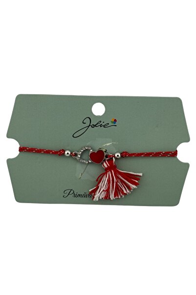 Flippy Martisor Bratara Ciucure, Snur Rosu Reglabil, Model Doua Inimi, Argint...