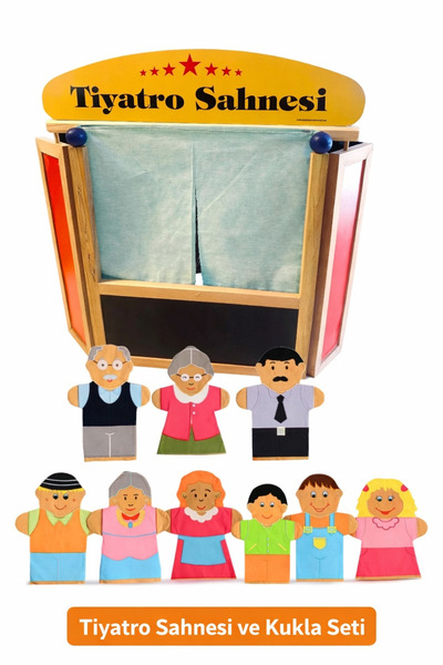 Laylay Toys Masaüstü Kukla Sahnesi Ve İnsan Figürlü Kukla Seti (10'lu)