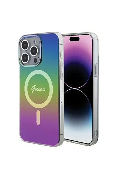 Guess Husă rigidă neagră IML Iridescent MagSafe pentru iPhone 15 Pro 6.1"