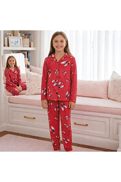 zahider Set de pijamale din bumbac din piele intoarsa pentru fete