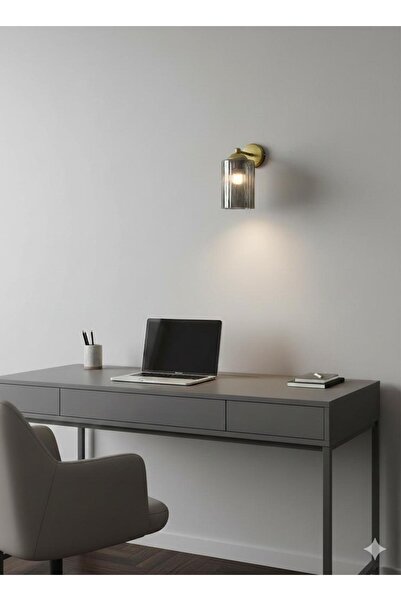 BİAVİZE Smoked Vertical Glass Gold Chrome Wall Sconce