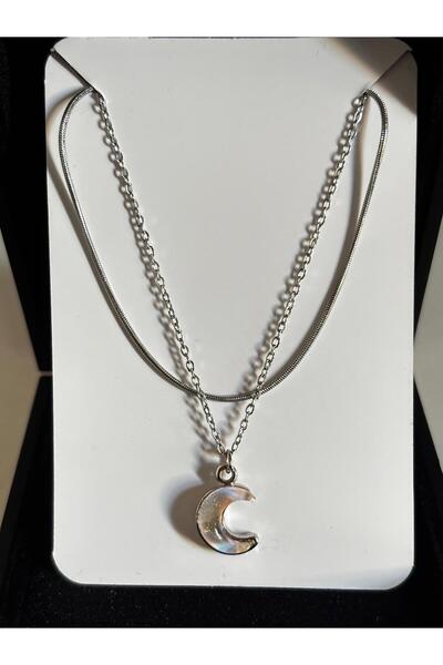 bijoux uniques Steel Hologram Stone Two Chain Women's Necklace