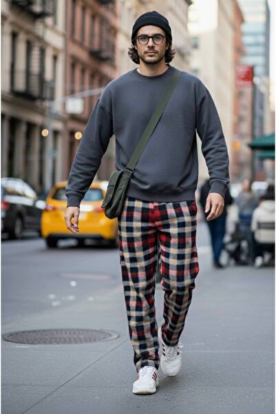 HAVVA HOME Erkek Kadın (Unisex) Ekose Desenli Kareli Polar Pantolon Çift Komb...