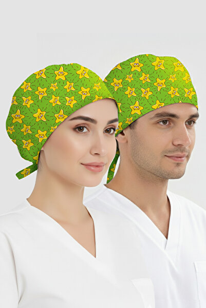 ÇİZGİ MEDİKAL Neşeli Yıldızlar Desenli Bone (Cotton Likra Kumaş)