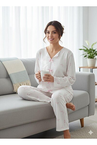 PEMBİŞ HOMEWEAR Σετ Πιτζάμες Puon White με Κορδέλα