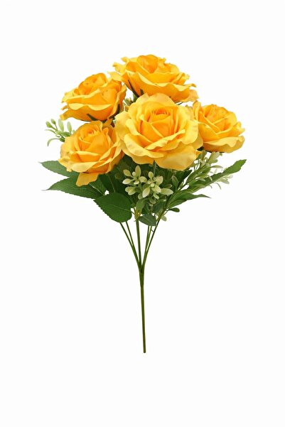 OEM Bouquet of 7 artificial deep yellow roses, decorative leaves and buds 30cm