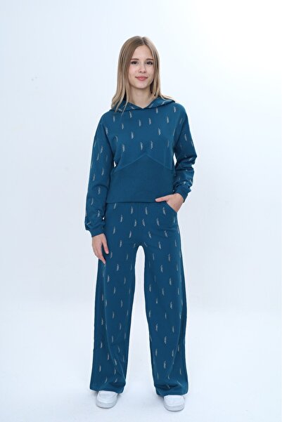 Toontoy Girl's 2-Piece Set Stone Embroidered K Hooded Sweatshirt & Elastic Wa...