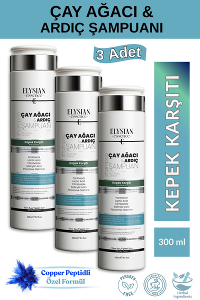Elysian Essence Çay Ağacı & Ardıç Şampuanı 3 Adet x 300 ml | Copper Peptidli ...