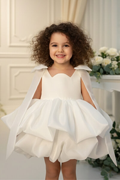 Bertuğ Bebek Kırık Beyaz Katlı Balon Etek Kolsuz Organze Abiye Mevlüt Doğum G...