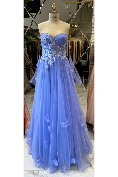 Hanımefendi Giyim Floral Detailed Strapless Corset and Embroidered Long Tulle...