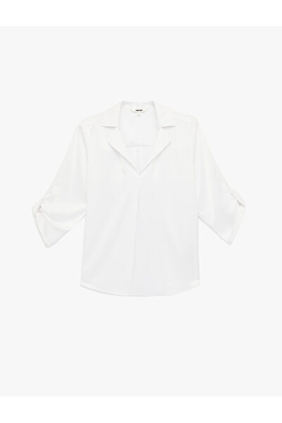 Koton Long Sleeve Satin Blouse with Folded Sleeves Detail