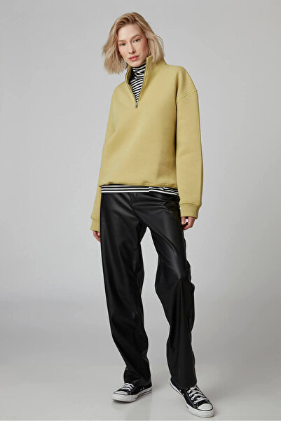 Beyyoglu Fermuarlı Dik Yaka Oversize Sweatshirt