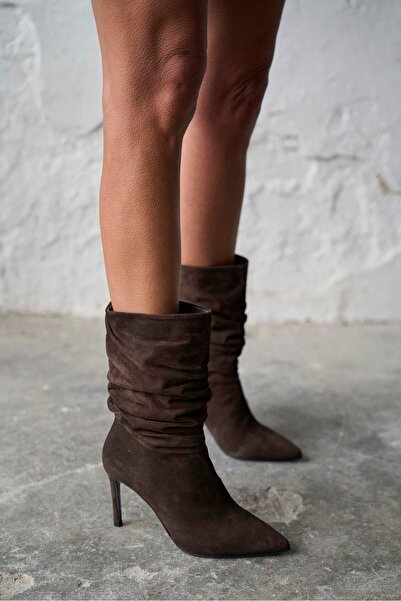 PELİN'İN AYAKKABILARI ANDRES KAHVE SÜET TOPUKLU BOT