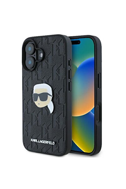 Karl Lagerfeld Husa iPhone 16 - Carcasă rigidă din piele cu monogramă (KLHCP1...