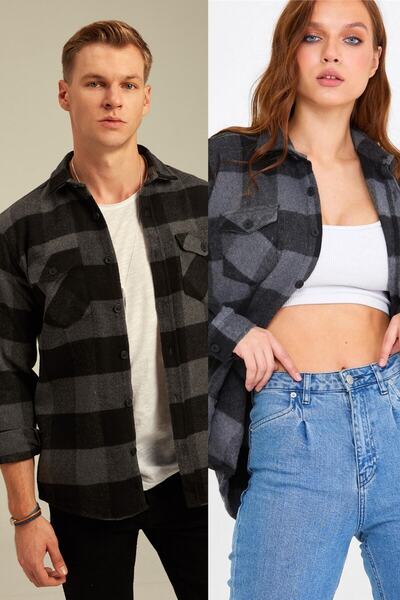 BLUE STREET Unisex Anthracite Double Pocket Flap Lumberjack Shirt - single price