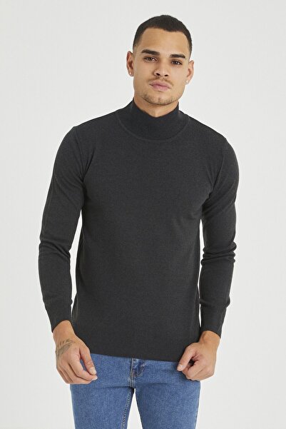 BLUE STREET Smoked Men's Slim Fit Half Turtleneck Acrylic-Cotton Blend Basic ...