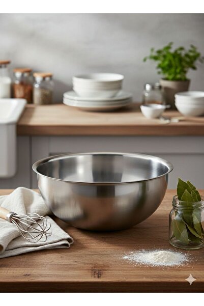 aktaş home وعاء خلط عميق من الفولاذ من نوع المطبخ الاحترافي - مقاوم للصدمات