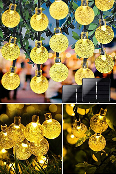 AKBU 50 Led 7 Metre Sarı Güneş Enerjili Led Işık Solar Bahçe Teras Balkon Ağa...