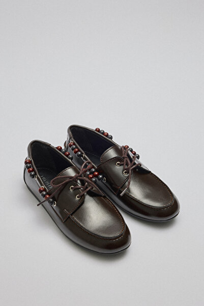 LUTVELIZADE Loafer 2516 - Bitter Brown Women's Loafer with Beaded Accessories...