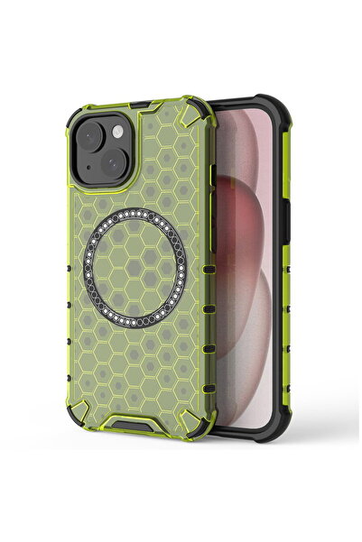 Techsuit Husa transparenta pentru iPhone 14 - HoneyComb Shield MagSafe - Lime...