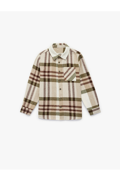 Koton Cămașă confortabilă în carouri cu mâneci lungi croială cu detaliu de bu...