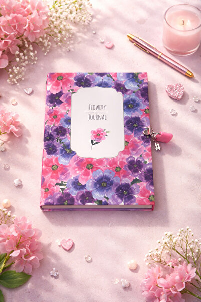 Umut Matbaacılık Flowery Journal Kilitli Defter Anı Defteri Çizgili Konsept D...