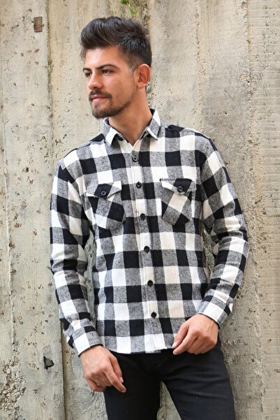 buğrahayalin Men's Casual Double Pocket Thick Lumberjack Shirt