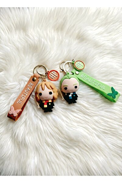 hesperides مجموعة سلسلة مفاتيح مزدوجة جميلة مع شخصيات هاري بوتر وهيرميون ودراكو