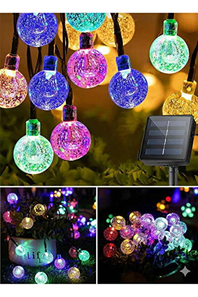 AKBU 50 Led 7 Metre Sarı Güneş Enerjili Led Işık Solar Bahçe Teras Balkon Ağa...