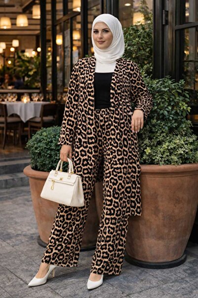 forte bella Patterned Top and Bottom Trend Kimono Set