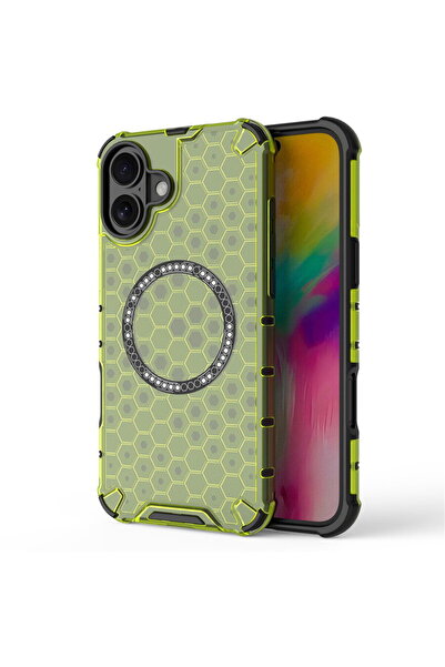 Techsuit Husa transparenta pentru iPhone 16 - HoneyComb Shield MagSafe - Lime...