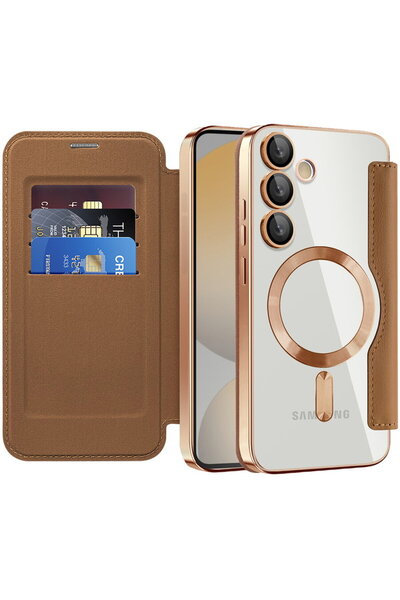 Techsuit Case for Samsung Galaxy S24 FE - SmartMag Book Case - Brown