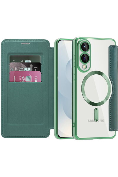 Techsuit Case for Samsung Galaxy S25 Edge - SmartMag Book Case - Green