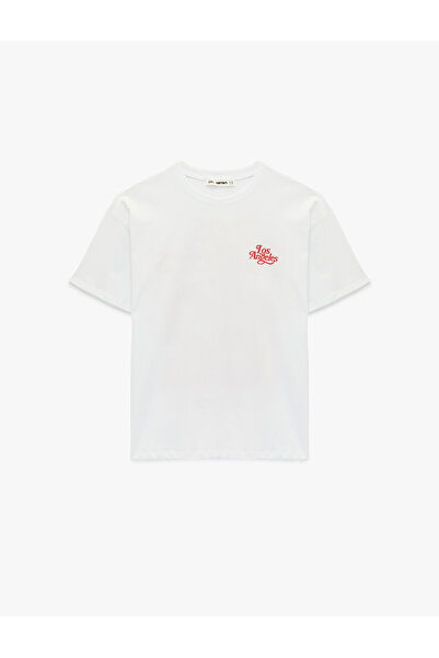 Koton تي شيرت قطني بأكمام قصيرة ورقبة دائرية ومطبوع من الخلف