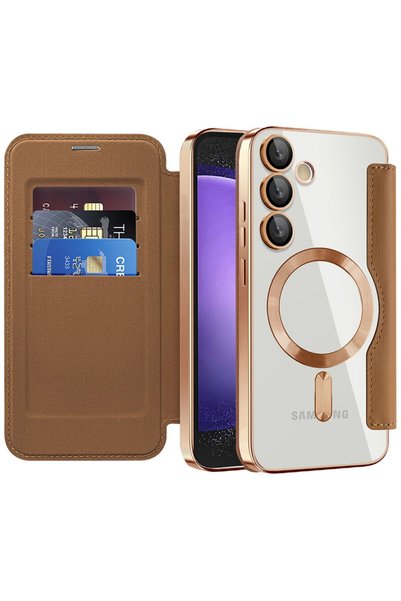 Techsuit Case for Samsung Galaxy S23 FE - SmartMag Book Case - Brown