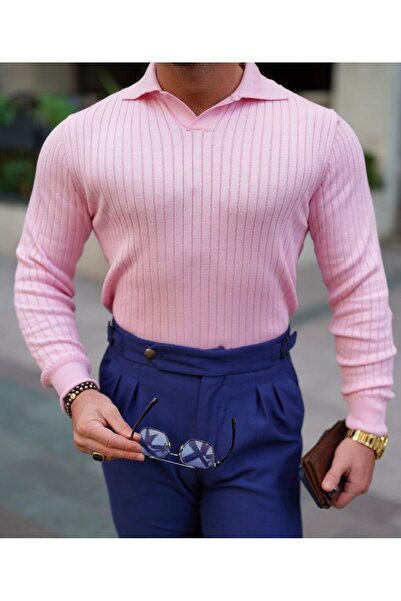 BLUE STREET Men's Polo Collar Ribbed Knitwear Sweater