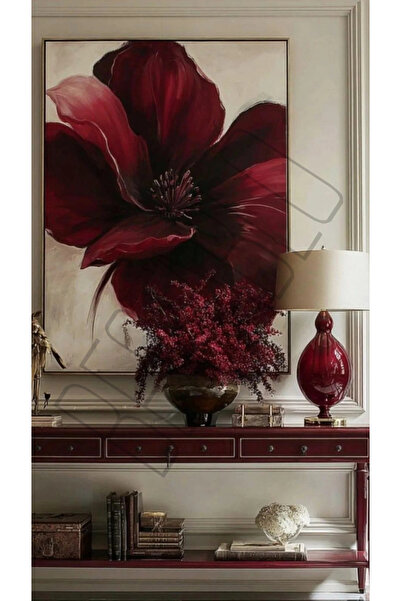 bestablo Bordo Çiçek Desenli Kanvas Tablo | Modern Salon ve Oturma Odası Duva...