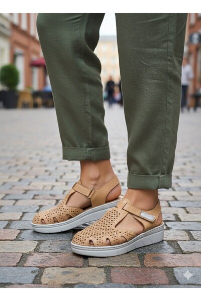 EGE GİYİM VE AYAKKABI Noble 2020 Zenne Brown Leather Sandals